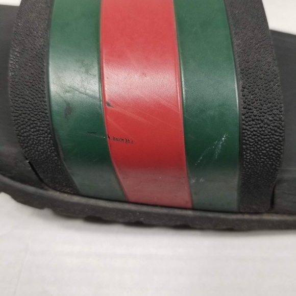 Mens Gucci Green Red Web Signature Stripe Slide Sandal Black Rubber Size 11 - Picture 6 of 16